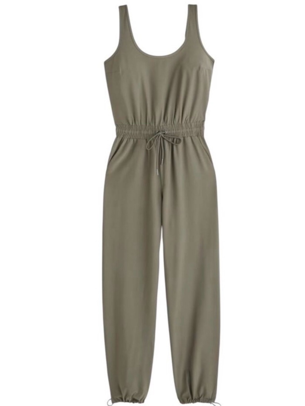 Abercrombie & Fitch Olive Green Travel Sleeveless Drawstring Jumpsuit - Picture 2 of 5